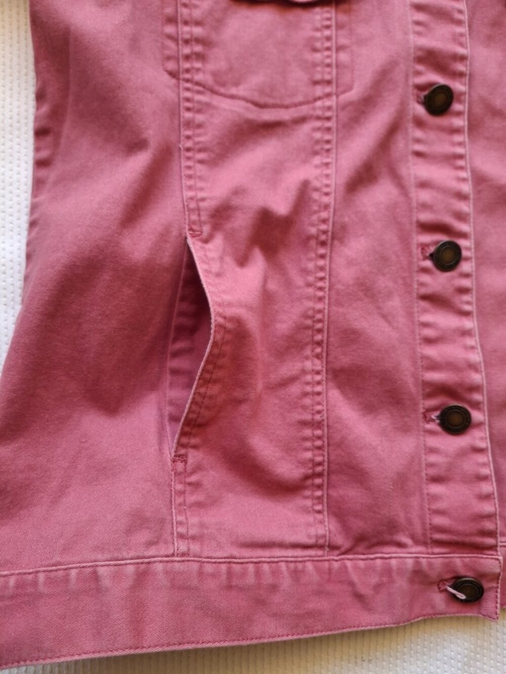 Denim & Co. Denim Jacket, Button-Front, Pockets, Botanical Print Trim, Size M - Picture 5 of 12